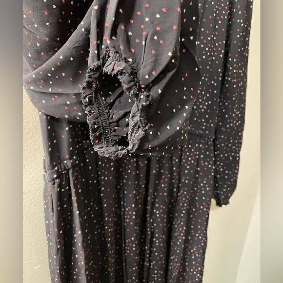Joie Black Assymetric Hem Ruffled Midi Dress With Hearts Large - Picture 4 of 9